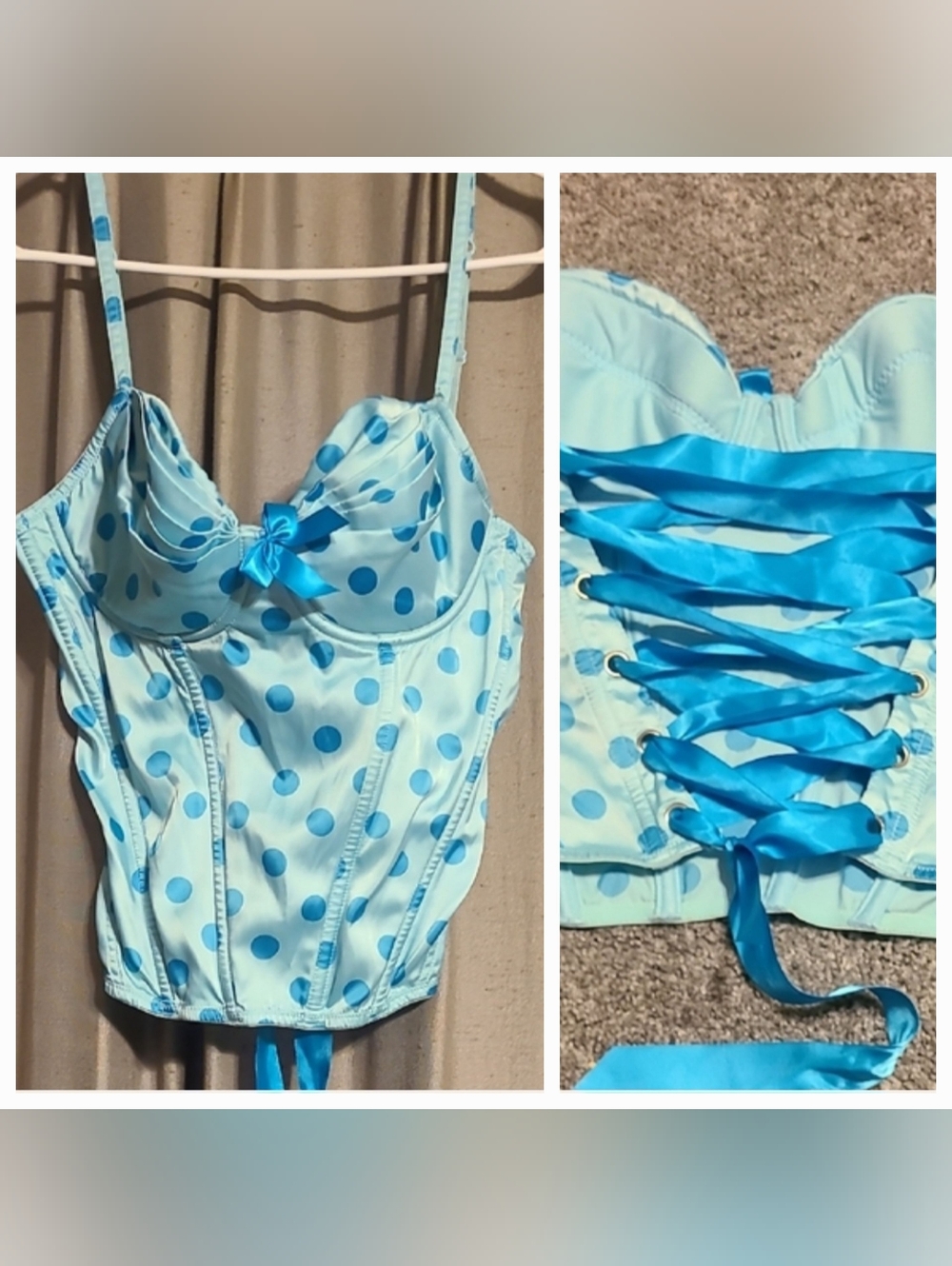 PINK VS SEXY LITTLE THINGS VINTAGE Blue On Blue Polka Dot Corset